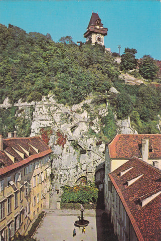 AK Graz. Schlossbergsteig mit Uhrturm.