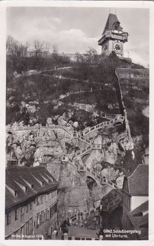 AK Graz. Schloßbergsteig mit Uhrturm.