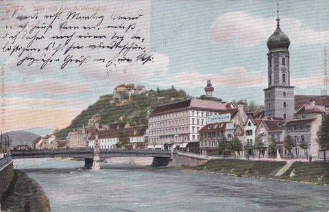 AK Graz. Mur mit dem Schlossberg.