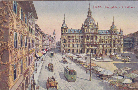 AK Graz. Hauptplatz mit Rathaus (1916)