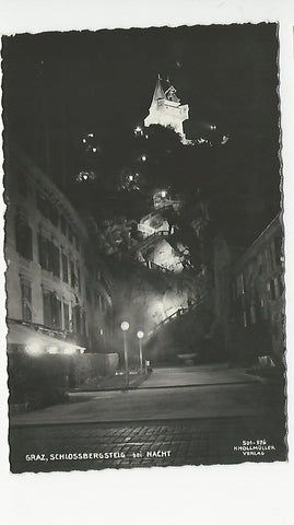 AK Graz, Schlossbergsteig bei Nacht.