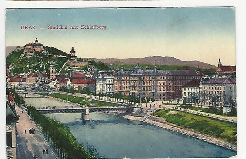AK Graz. Stadtkai mit Schloßberg. (1917)