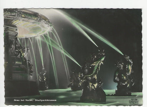 AK Graz bei Nacht. Stadtparkbrunnen. (1955)