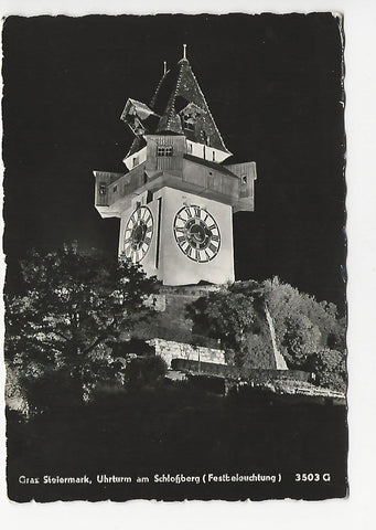 AK Graz. Uhrturm am Schlossberg. (Festbeleuchtung)