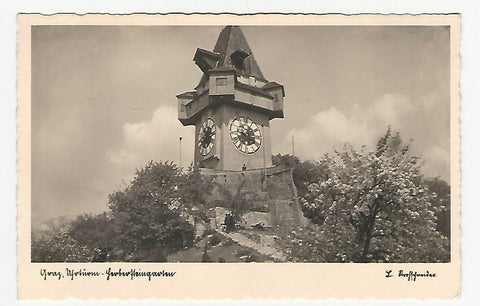 AK Graz. Uhrturm. Herbersteingarten. (1937)
