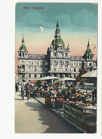 AK Graz. Rathaus. (1918) vorne rechts unten Maria Passath Blumenhandlung Stand 11-15.