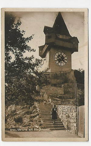 AK Graz, Uhrturm mit Bürgerbastei.