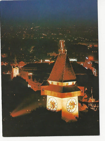 AK Graz. Uhrturm mit Blick zur Stadt.