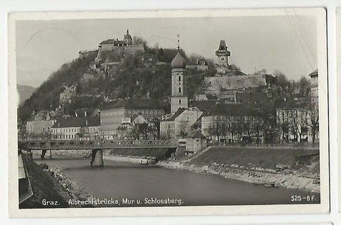 AK Graz. Albrechtsbrücke, Mur u.Schlossberg. (1938-39)