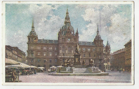 AK Graz. Rathaus und Erzherzog Johann-Denkmal.