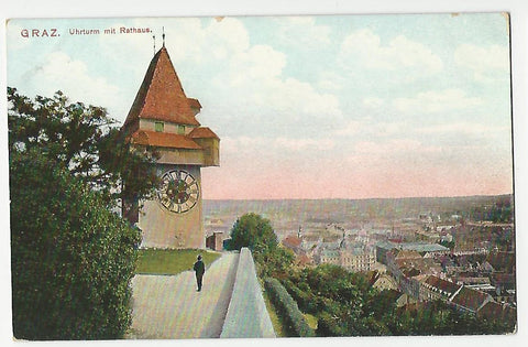 AK Graz. Uhrturm mit Rathaus. (1906)