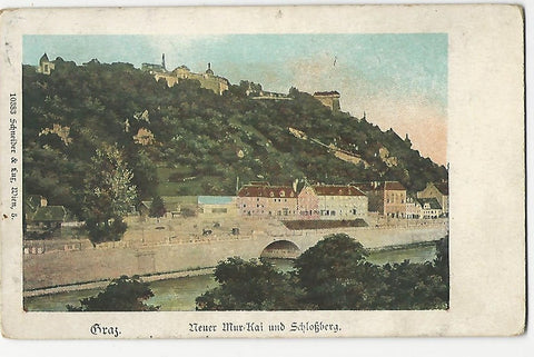 AK Graz. Neuer Mur-Kai und Schloßberg.