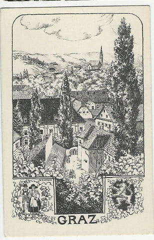 AK Graz vom Schloßberg. Nach dem Original von Maria Viktoria Attems.