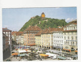 AK Graz, Hauptplatz mit Uhrturm, Bambusgerüst, Logo. Made in Hong Kong steirischer herbst 1995.