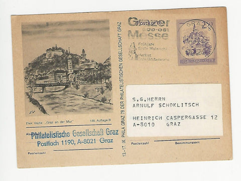 AK Elek Vajda: Graz an der Mur. Einladung der Philatelistischen Gesellschaft Graz zur Jahreshauptversammlung 1980.