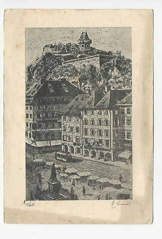 AK Graz. Hauptplatz und Schloßberg (nach einer Radierung)