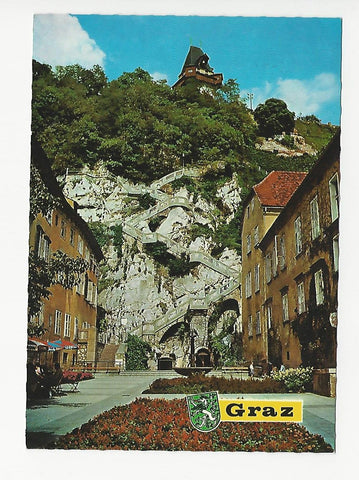 AK Graz. Schloßbergstiege. Gelaufen mit Sonderstempel Grazer Herbstmesse 3.10.1973.