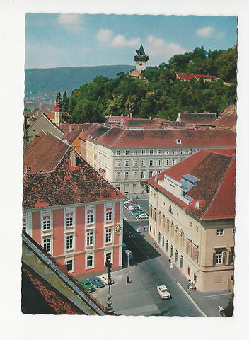 AK Graz. Schauspielhaus mit Uhrturm.
