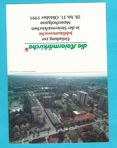 Werbe-Billett Graz die steiermärkische. Einladung zur Jubiläumswoche in der Steiermärkischen Moserhofgasse 28. bis 31. Oktober 1991.