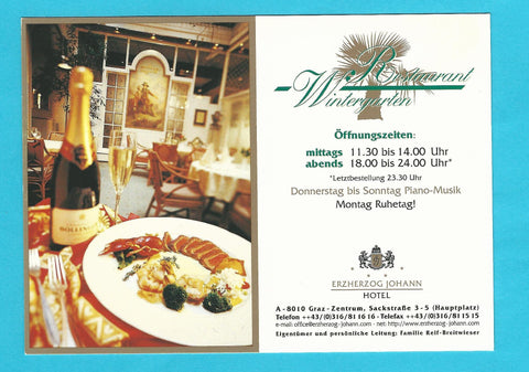 AK Graz. Erzherzog Johann Hotel. Sackstraße 3-5. Restaurant Wintergarten.