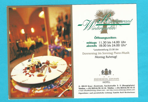 AK Graz. Erzherzog Johann Hotel. Sackstraße 3-5. Restaurant Wintergarten.