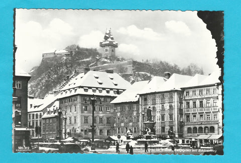 AK Graz im Winter, Hauptplatz mit Schlossberg.