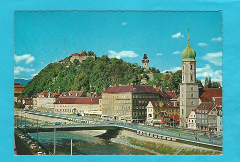AK Graz. Blick zum Schloßberg vom Hotel Weitzer.