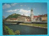 AK Graz, Murbrücke mit Franziskanerkirche und Schloßberg.