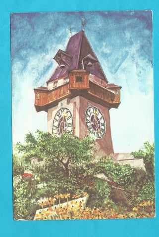 AK Uhrturm in Graz. (von Thomas Böröcz, Aus dem Wunschkarten-Kalender 1976)