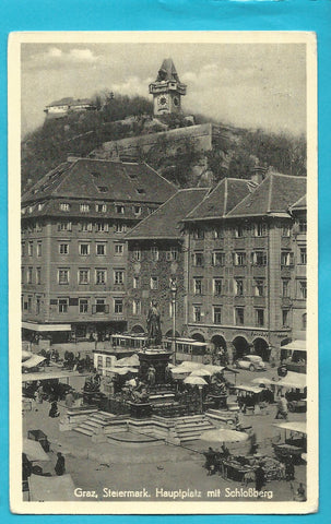 AK Graz. Hauptplatz mit Schloßberg. (1951-52)
