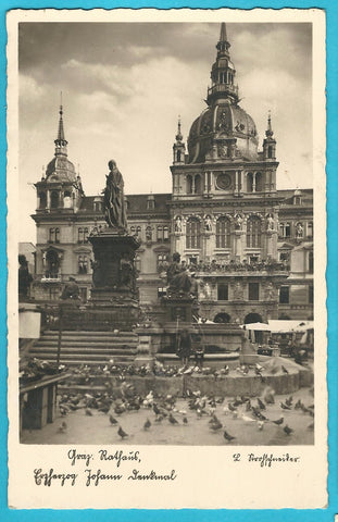 AK Graz. Rathaus. Erzherzog Johann Denkmal. (1937)
