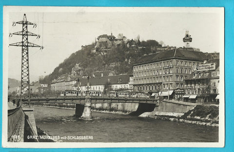 AK Graz. Murfluss mit Schlossberg. (1932)