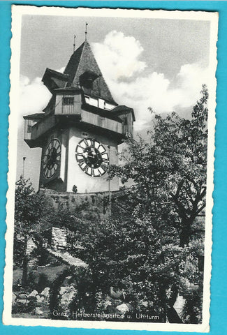 AK Graz. Herbersteingarten u. Uhrturm. (1955-56)