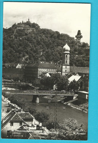 AK Graz. Murpartie mit Franziskanerkirche u. Schlossberg.