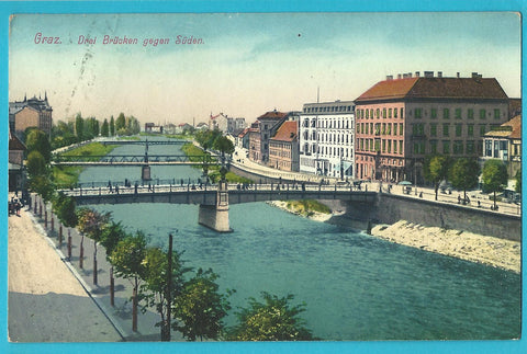 AK Graz. Drei Brücken gegen Süden. (1915)