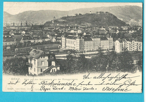 AK Graz. Blick auf den Schloßberg von der Roseggerwarte. (1903)