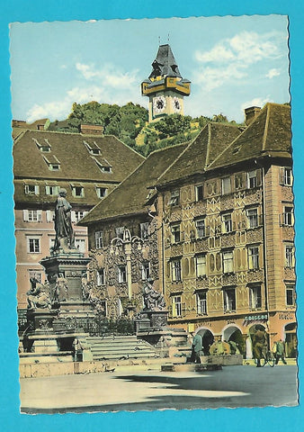 AK Graz. Erzherzog Johann Denkmal am Hauptplatz. (1966)