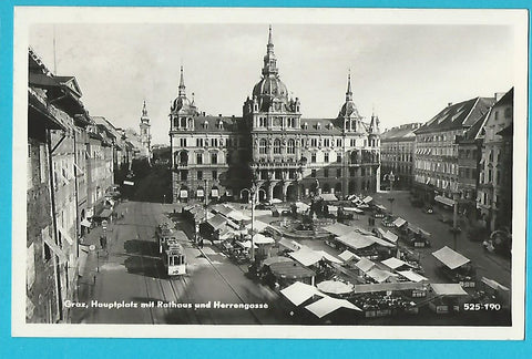 AK Graz, Hauptplatz mit Rathaus und Herrengasse. (1950-51)