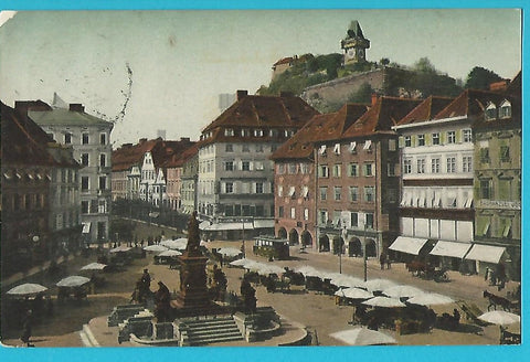 AK Graz. Hauptplatz m. Schlossberg. (1906/07)