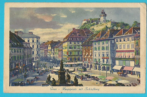 AK Graz -Hauptplatz mit Schloßberg. (1918-19)