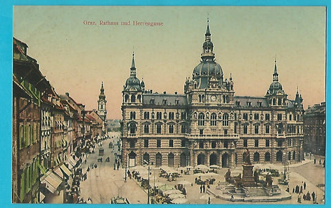 AK Graz, Rathaus und Herrengasse. (1908-09)
