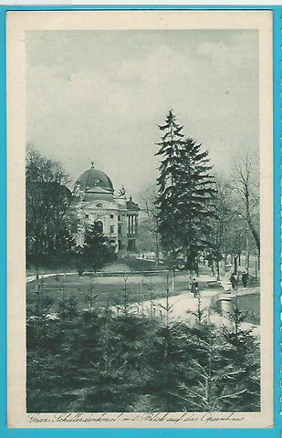 AK Graz. Schillerdenkmal mit Blick auf das Opernhaus. (1922)