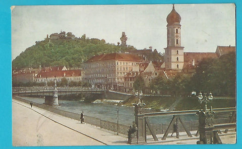 AK Graz. Blick von der Mur zum Schloßberg.