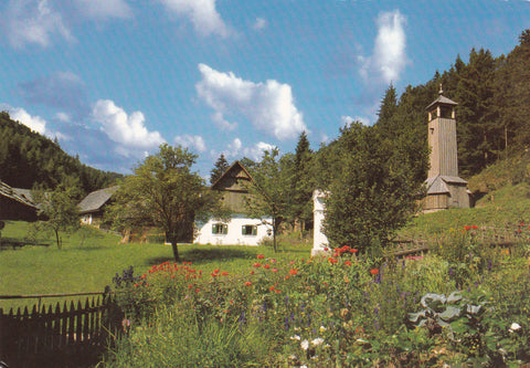 AK Stübing. Österreichisches Freilichtmuseum. Weststeirische Baugruppe mit Wetterturm.