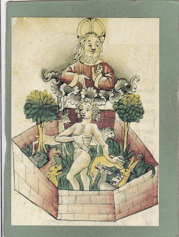 Karte Chorherrenstift Vorau. Vorauer Volksbibel von 1467. „Do seczt Got Adam in das wunnigkleich Paradeis“