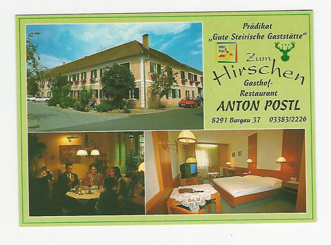 AK Burgau 37. Gasthof Restaurant Zum Hirschen. Familie Anton Postl.
