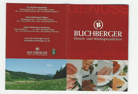 Visitenkarte Buchberger Fleisch- und Wurstspezialitäten. Pöllau.