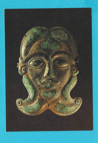 AK Keltenmuseum Hallein. Kelten in Mitteleuropa. Salzburger Landesaussstellung 1980. 3. Bronzemaske - Beschlag auf einer Holzkanne. Hallein-Dürrnberg 400-350 v. Chr.