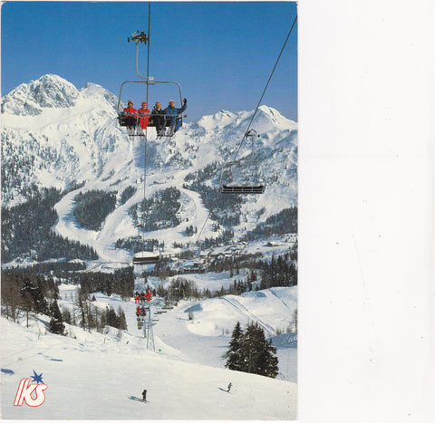 AK Karnische Skiregion. Trögl-4er-Sesselbahn auf die Tressdorfer Höhe mit Sonnenalpe Nassfeld.