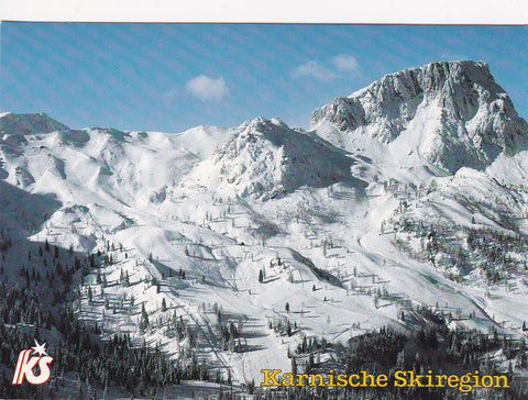 AK Karnische Skiregion. Nassfeld. Sonnenalpe. Blick auf den Trogkofel.